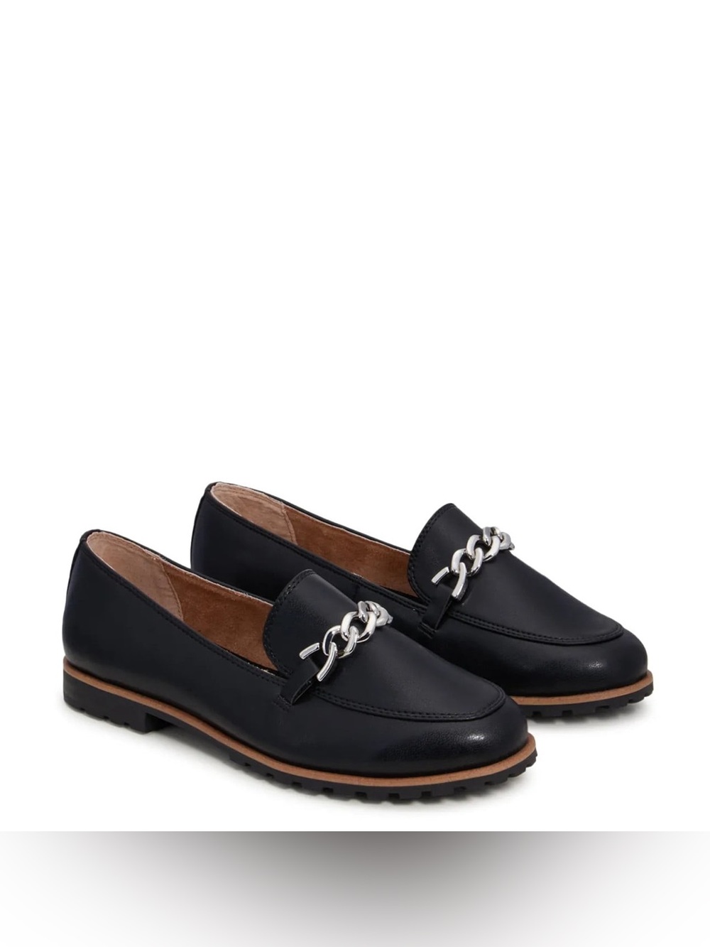 Kelly & Katie Black Loafers with Silver Chain Trim Size 7 W
